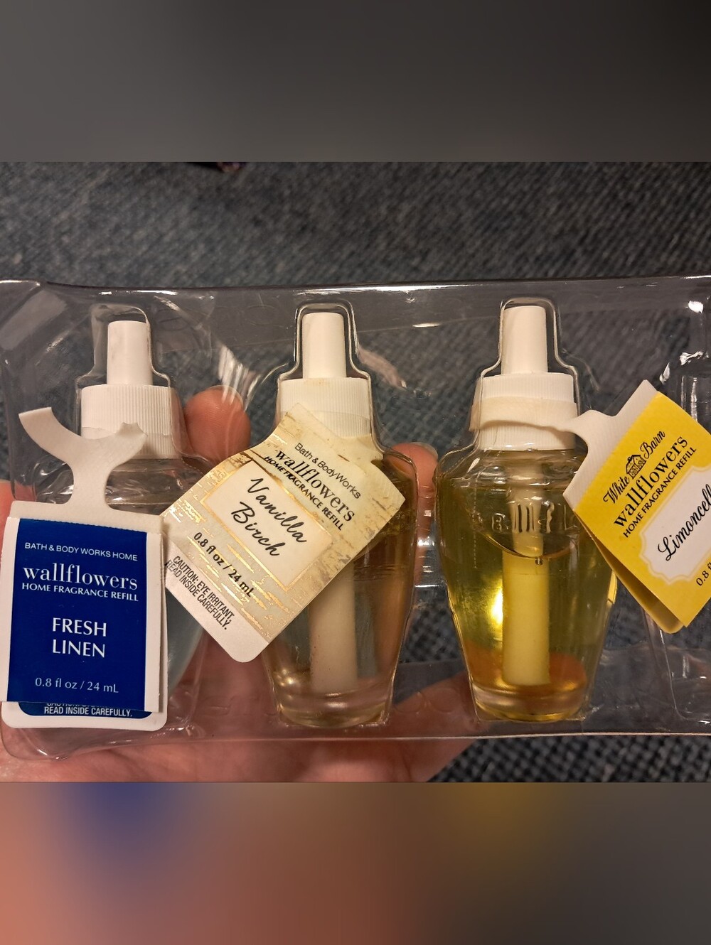 3 Bath & Body Works Wallflowers Refills: Fresh Linen, Vanilla Birch, Limoncello